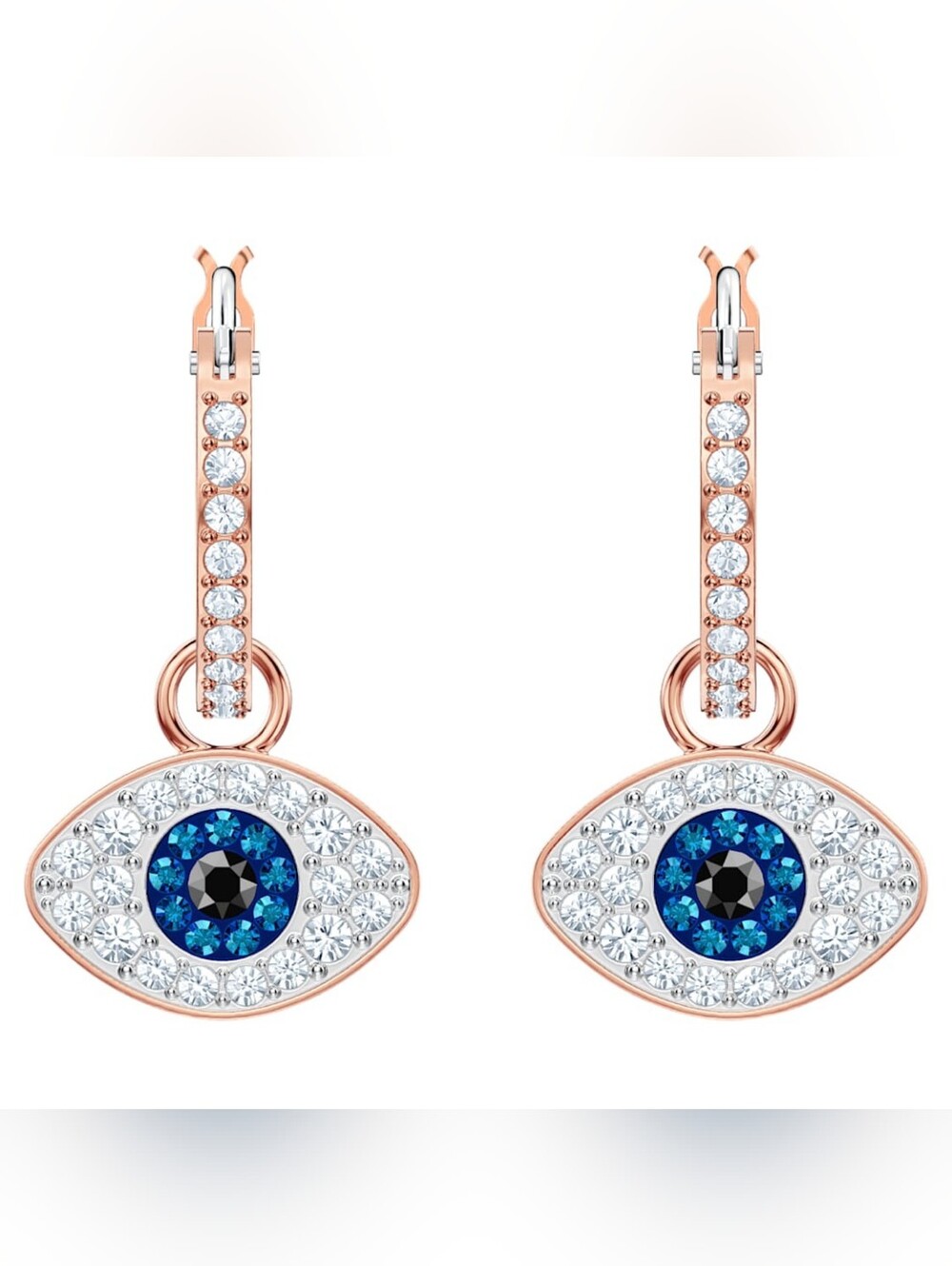 Swarovski Symbolica Hoop Earrings Evil Eye, Blue, Rose Gold-tone Plated